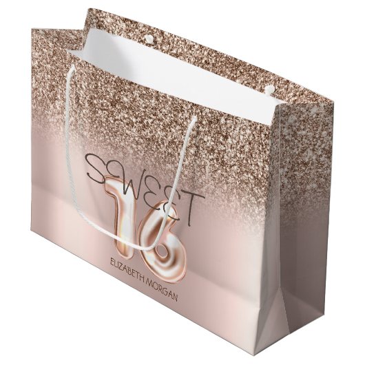 シックバラ金ゴールドグラデーショングリッタースウィート16 ラージペーパーバッグ (正面アングル)