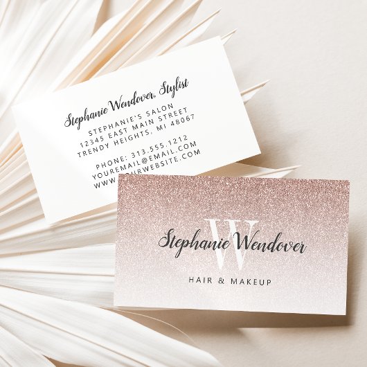 シックバラ金ゴールドグラデーショングリッターモノグラム 名刺