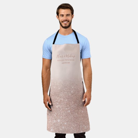 シックバラ金ゴールドグラデーショングリッター赤面ピンクメイク エプロン (着用した状態)