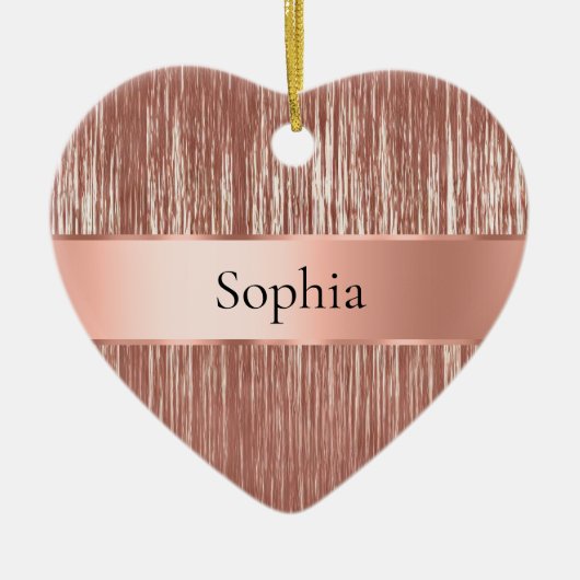 シックバラ金ゴールドグラムティンセルストライプクリスマス セラミックオーナメント (正面)