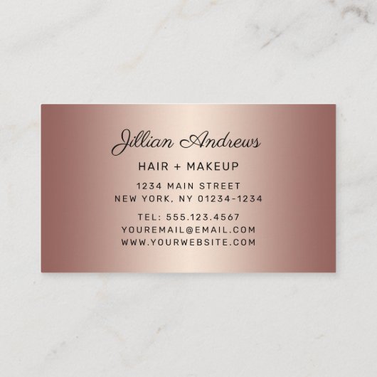 シックバラ金ゴールドグリッターまつ毛ヘアプロフェッショナル 名刺 (裏面)