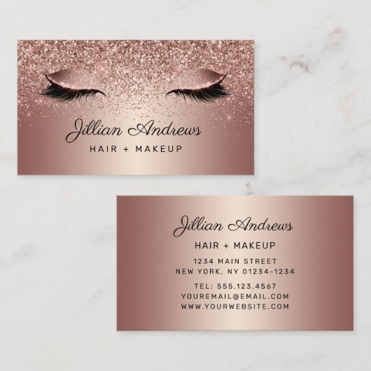 シックバラ金ゴールドグリッターまつ毛ヘアプロフェッショナル 名刺 (正面/裏面)