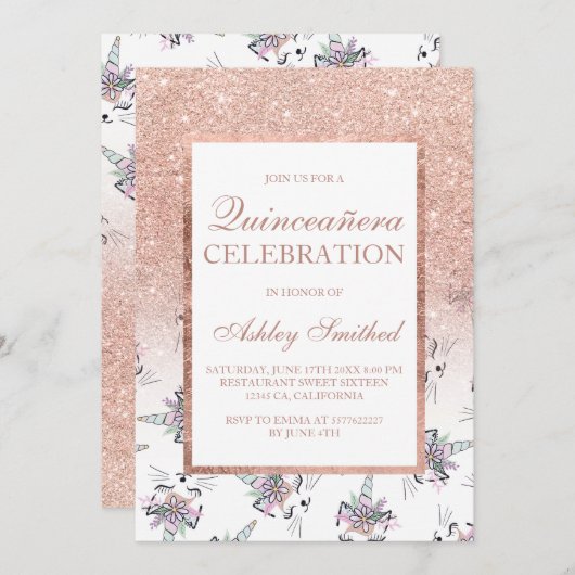 シックバラ金ゴールドグリッターカテコールズキンセアニラ 招待状 (正面/裏面)