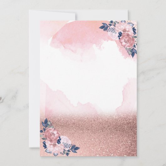 シックバラ金ゴールドグリッタークラウンフラワーズスウィート16 招待状 (裏面)