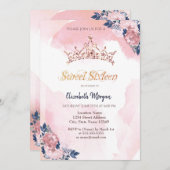 シックバラ金ゴールドグリッタークラウンフラワーズスウィート16 招待状 (正面/裏面)