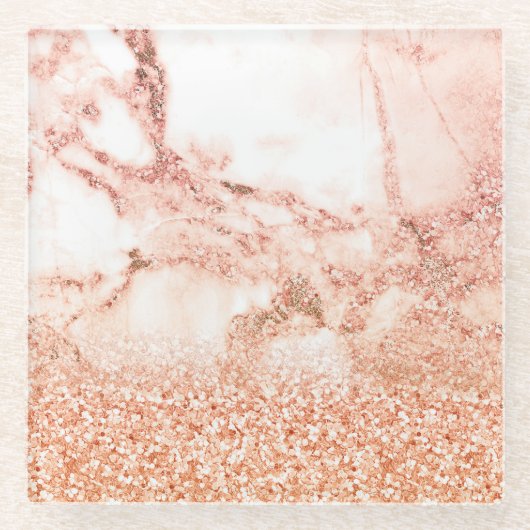 シックバラ金ゴールドグリッターグラデーションピンクグリッター大理石 ガラスコースター (正面)