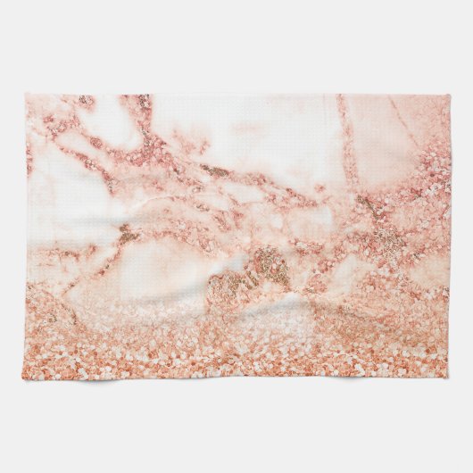 シックバラ金ゴールドグリッターグラデーションピンクグリッター大理石 キッチンタオル (横)
