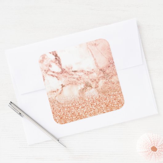 シックバラ金ゴールドグリッターグラデーションピンクグリッター大理石 スクエアシール (封筒)