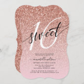 シックバラ金ゴールドグリッタースイート16バースデーパーティー 招待状 (正面/裏面)