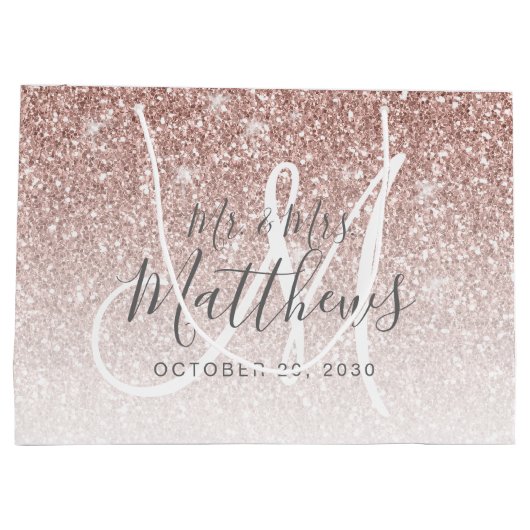 シックバラ金ゴールドグリッタースクリプトモノグラム結婚ズ ラージペーパーバッグ (裏面)