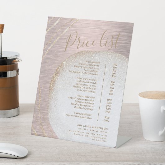 シックバラ金ゴールドグリッタースタイリストサロン価格表 台座サイン (インサイチュ)