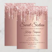シックバラ金ゴールドグリッタースパルクルSweet sixteen 招待状 (正面/裏面)