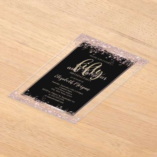 シックバラ金ゴールドグリッタースパークルズ50th誕生日 アクリル招待状 (レイダウン)