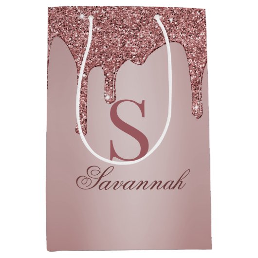 シックバラ金ゴールドグリッタードリップスパークルモノグラム ミディアムペーパーバッグ (正面)