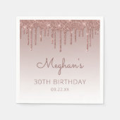シックバラ金ゴールドグリッタードリップ30th誕生日パーティー スタンダードカクテルナプキン (正面)