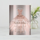 シックバラ金ゴールドグリッタードレス、ブライダルシャワー 招待状 (スタンド正面)