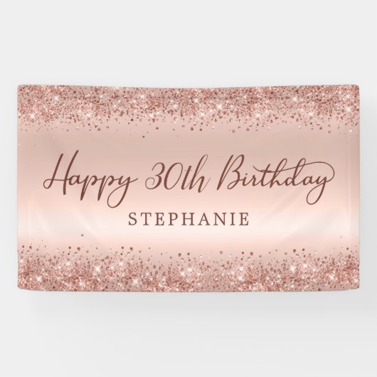 シックバラ金ゴールドグリッターハッピーバースデースクリプト 横断幕 (横)