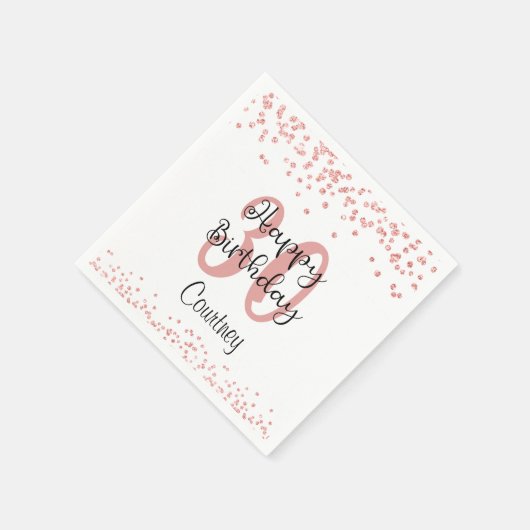 シックバラ金ゴールドグリッターハッピーバースデーネーム スタンダードカクテルナプキン (角)