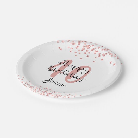 シックバラ金ゴールドグリッターハッピーバースデーネーム ペーパープレート (アングル)