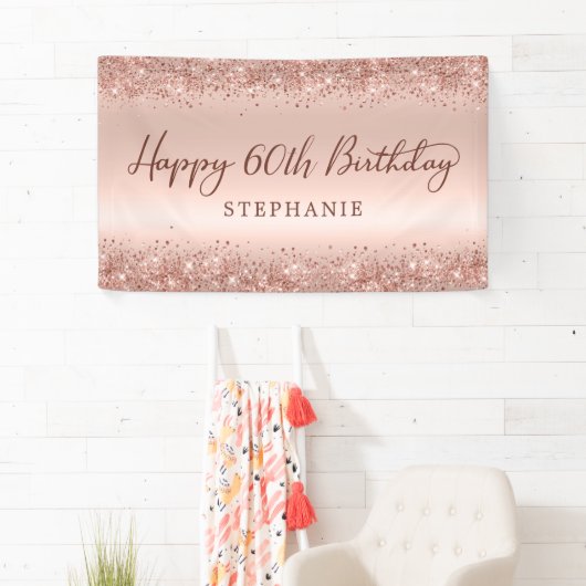 シックバラ金ゴールドグリッターハッピー60th誕生日スクリプト 横断幕 (インサイチュ)