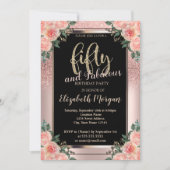 シックバラ金ゴールドグリッターフラワーズ50thバースデーパーティー 招待状 (正面)