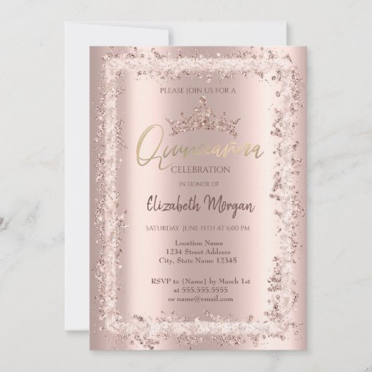 シックバラ金ゴールドグリッターフレームクラウンキンセアニラ 招待状 (正面)