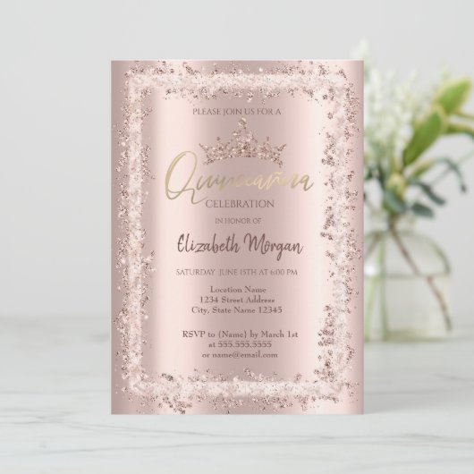 シックバラ金ゴールドグリッターフレームクラウンキンセアニラ 招待状 (スタンド正面)