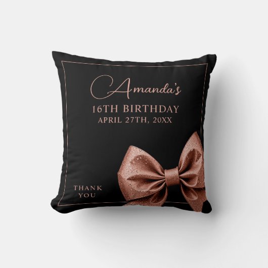 シックバラ金ゴールドグリッターボウスウィート16誕生日 クッション (正面)