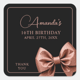 シックバラ金ゴールドグリッターボウスウィート16誕生日 スクエアシール