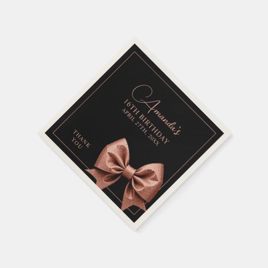 シックバラ金ゴールドグリッターボウスウィート16誕生日 スタンダードカクテルナプキン (角)