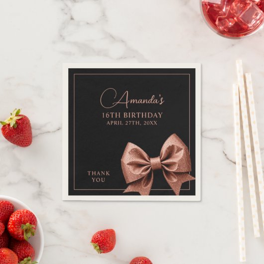 シックバラ金ゴールドグリッターボウスウィート16誕生日 スタンダードカクテルナプキン (インサイチュ)