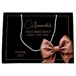 シックバラ金ゴールドグリッターボウスウィート16誕生日 ラージペーパーバッグ