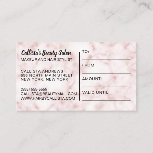 シックバラ金ゴールドグリッターマーブルギフト証明書 名刺 (裏面)