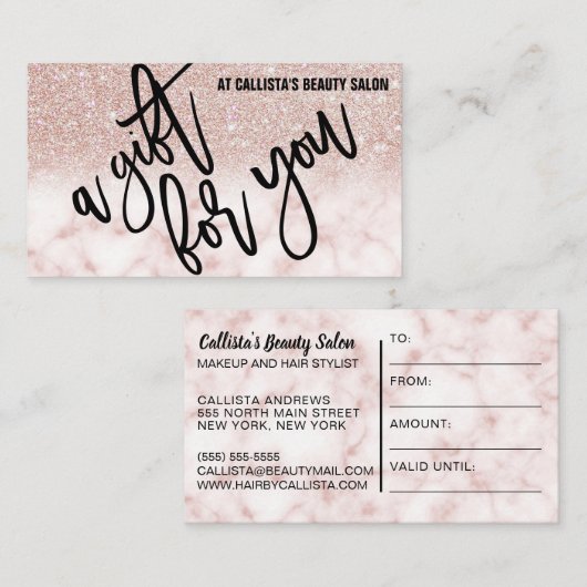 シックバラ金ゴールドグリッターマーブルギフト証明書 名刺 (正面/裏面)