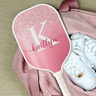 シックバラ金ゴールドグリッターモノグラムスクリプト名 ピックルボールラケット