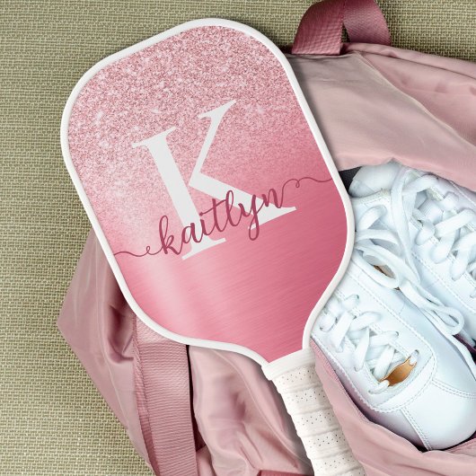 シックバラ金ゴールドグリッターモノグラムスクリプト名 ピックルボールラケット