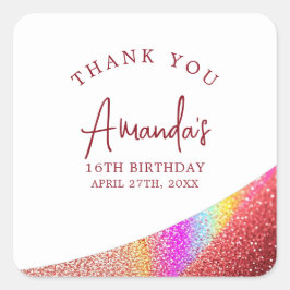 シックバラ金ゴールドグリッターレインボースウィート16誕生日 スクエアシール