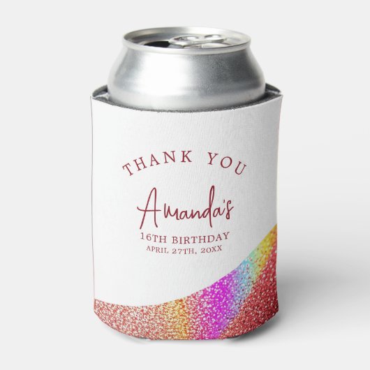 シックバラ金ゴールドグリッターレインボースウィート16誕生日 缶クーラー (缶正面)