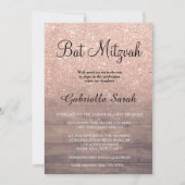 シックバラ金ゴールドグリッター素朴な木材バルミツワー 招待状 (正面)