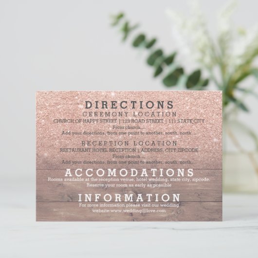 シックバラ金ゴールドグリッター素朴な木材詳細結婚ズ 招待状 (スタンド正面)