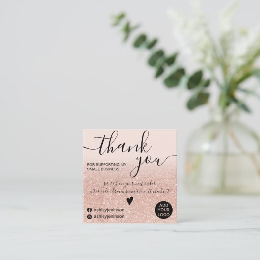 シックバラ金ゴールドグリッター赤面ピンクオーダ感謝していーユー スクエア名刺 (スタンド正面)