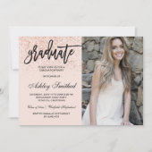 シックバラ金ゴールドグリッター赤面卒業タイポグラフィ 招待状 (正面)