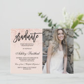 シックバラ金ゴールドグリッター赤面卒業タイポグラフィ 招待状 (スタンド正面)