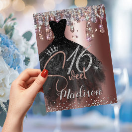 シックバラ金ゴールドシルバーグリッタードリップスウィート16 招待状