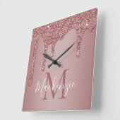 シックバラ金ゴールドスパルクルグリッタードリップスモノグラム スクエア壁時計 (傾斜)