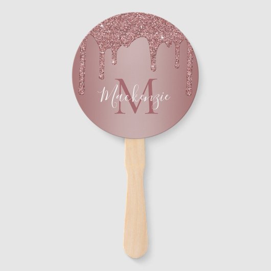 シックバラ金ゴールドスパークルグリッタードリップスモノグラム ハンドファン (正面)