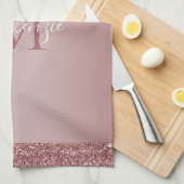 シックバラ金ゴールドスパークルドリッピンググリッターモノグラム キッチンタオル (四つ折り)