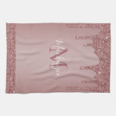 シックバラ金ゴールドスパークルドリッピンググリッターモノグラム キッチンタオル (横)