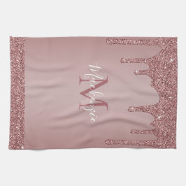 シックバラ金ゴールドスパークルドリッピンググリッターモノグラム キッチンタオル