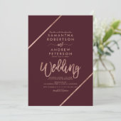 シックバラ金ゴールドタイポグラフィレッドブルゴーニュ結婚ーズ 招待状 (スタンド正面)